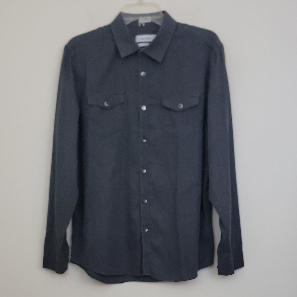 Calvin Klein Gray Long Sleeve 100% Cotton Button Shirt Slim Fit L